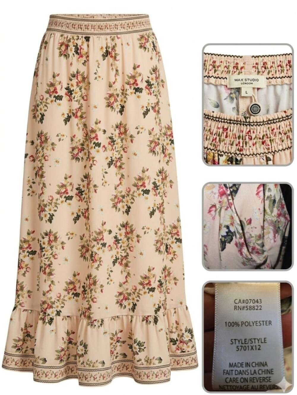 Max Studio Floral Cream Maxi Skirt
